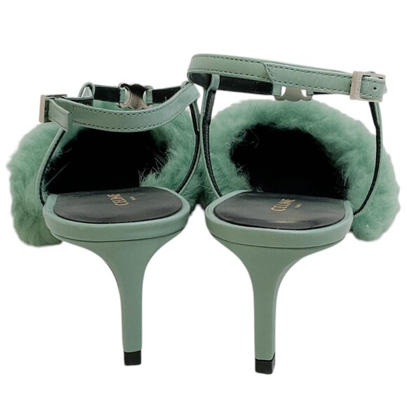 Celine Winter Green Shearling and Lambskin Strap Pump 50 - Picture 5 of 8